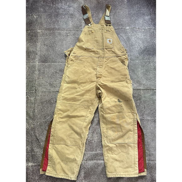 Men's Vintage 90s Carhartt Double Knee Front Quilt Lined Bib Overalls Sz 30 X 32